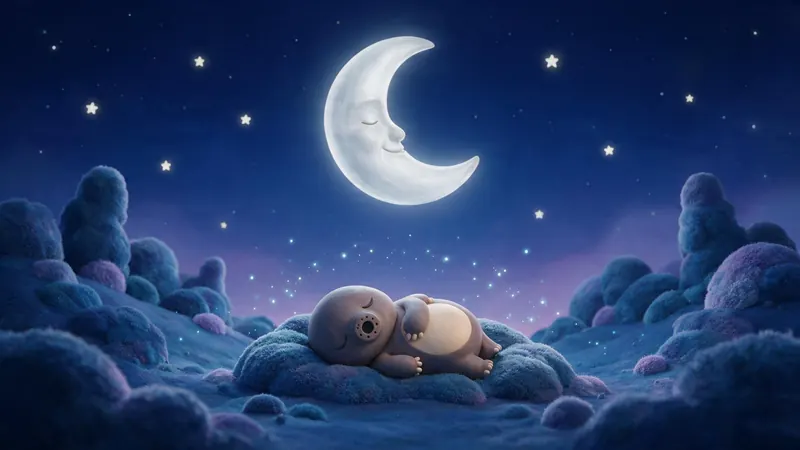 The Moonlit Hollow, a sibling hollow off the route The Moonlit Hollow, with Tardy asleep on the moss under the moon — lullabies for babies, hummed at the pace of a slow breath out