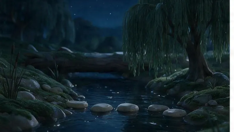 The Snoozy Stream, the willow and the crossing The Snoozy Stream at the willow crossing — night time stories told in the order water travels